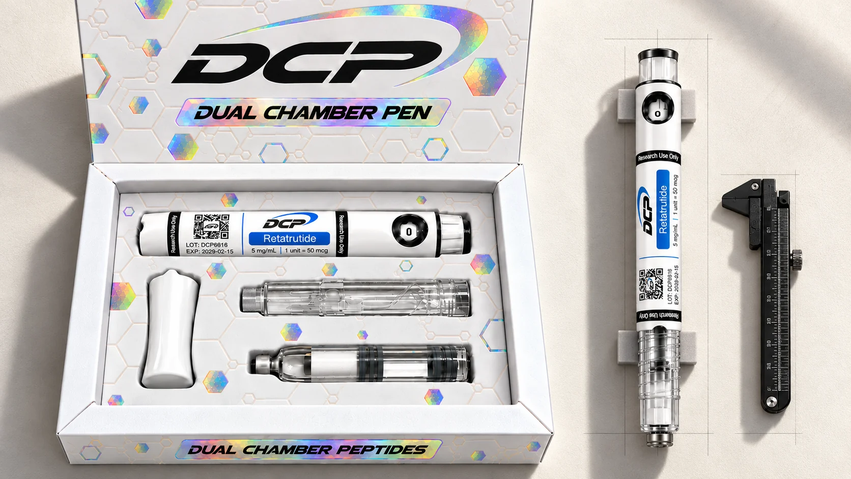Dual Chamber Peptides — Présentation éditoriale de produits ; ne représente pas des installations, accessoires ou résultats de tests réels.